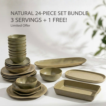 NATURAL 24-Dinnerware Set + 3 Matching Servings Bundle+ 1 FREE!